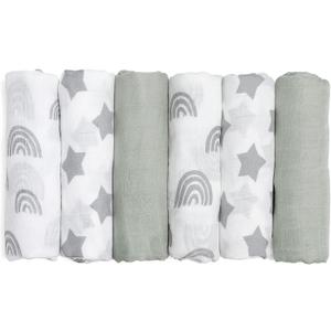 GLLQUEN BABY Receiving Blanket Boy Cotton Muslin Swaddle Blankets Girl Newborn Squares Breathable & Soft Thin Baby Blankets Cloths Double Absorbent Infant Swaddling Wrap - 6 Pack (Star)