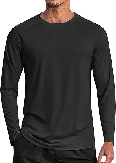 COOFANDY Men's Sun Protection Shirts Long Sleeve Rash Guard Swim T-Shirts Lightweight Quick Dry Fishing Shirts (Black, L)