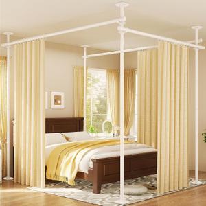 Goovilla Room Divider for Room Separation, Tension Curtain Rods No Drilling, 4-10ft(H) 28-171inch(W) Adjustable Temporary Privacy Wall Divider, Heavy Duty Freestanding Space Partition Separator, White