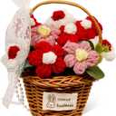 Crochet Sunflowers Bouquet, Handmade Knitted Sunflower Basketed for Mom, Friends, Teacher Appreciation Gifts, Desk Decor, Christmas, Graduation, Cute Birthday Gifts for Woman (Basket Pink-Red)