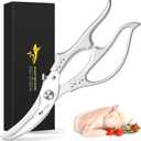 MAD SHARK Heavy Duty Poultry Shears, Kitchen Shears with Non-Slip Handle & Safety Lock, All Purpose Kitchen Scissors for Chicken, Meat Cutting, Turkey, Fish, Vegetables, Spring Loaded, Dishwasher Safe (Silver)