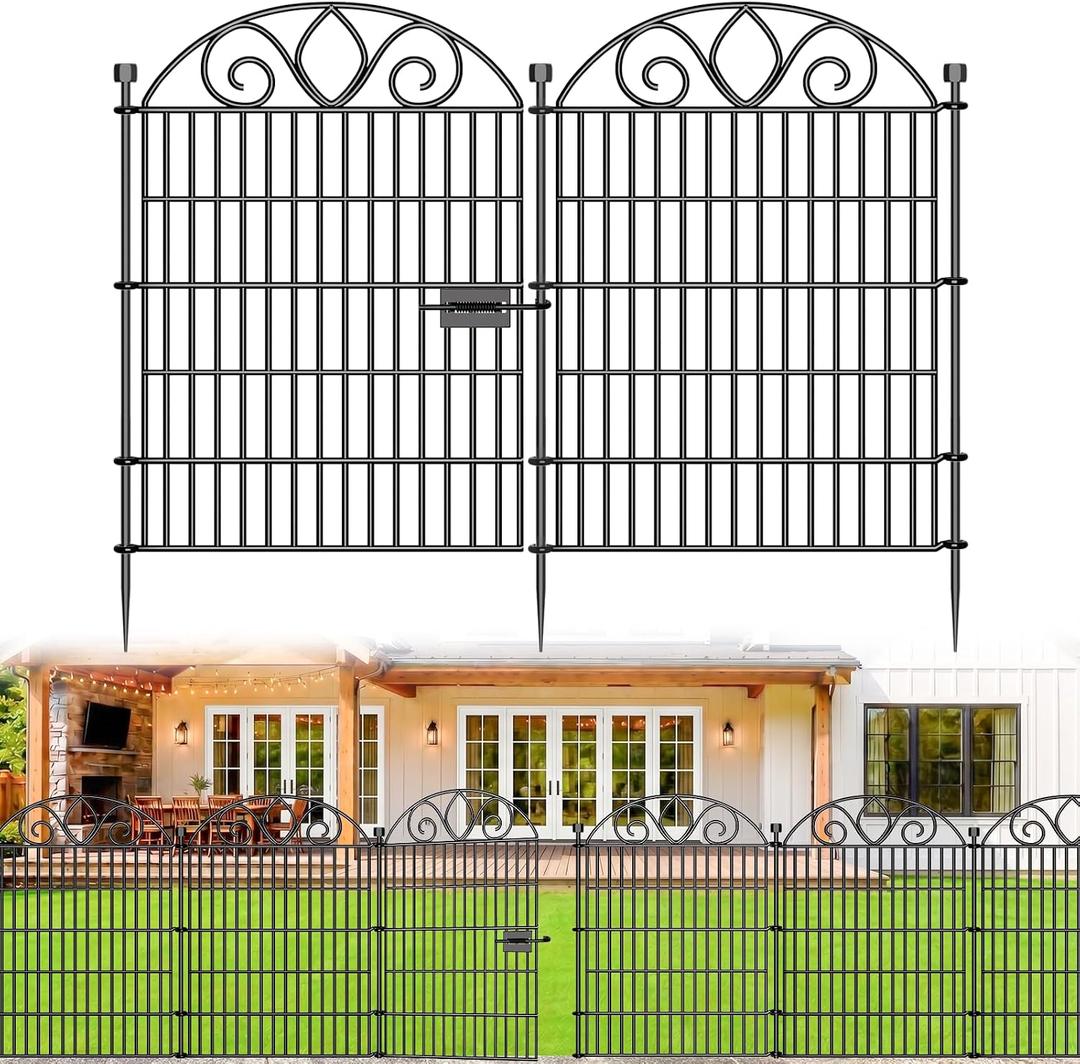 No Dig Garden Fence with Gate, Outdoor Dog Fence for Yard, 34in, 10Panels
