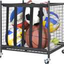 Snail Garage Sports Equipment Storage Organizer Sports Ball Storage Rolling Cart with Basket and Hooks Lockable Sports Ball Cage Storage Rack for Garages, Playgroup, Gym and Schools, Black