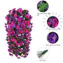 HyeFlora Artificial Fake Hanging Flowers Plants for Outdoor Outside, 2PCS Faux Silk Morning Glory Trailing Vines UV Resistant Look Real for Home Planter Porch Patio (Dark Purple and Fuchsia)