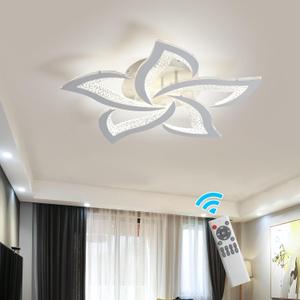 Garwarm Modern Ceiling Light,23.6 Dimmable LED Chandelier Flush Mount,Remote Control Acrylic Flower Celing Lamp Fixture for Living Room Dining Room Bedroom Hallway 45W White