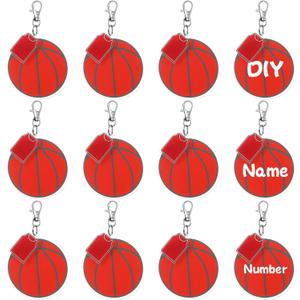 Cunno 36 Pcs Basketball Baseball Softball Tennis Acrylic Keychain Blank Kit 12 Acrylic Keyring 12 Swivel Snap Hook Keychain(Basketball, 1.6 x 0.8 Inch) (Red)