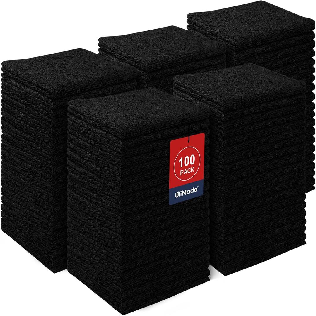 Washcloths Bulk - 100 Pack - Face Towels (12" x 12"), Highly Soft Wash Cloths and Hand Towels, Fast Drying Multi-Purpose Microfiber Cleansing Cloths for Bathroom, Hotel, Spa, and Salon - Black