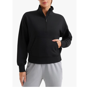 Bhome Maternity Sweatshirt Half Zip Active Maternity Shirt Long Sleeve with Thumbholes and Pockets Maternity Pullover