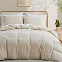LOVQUE Bedding Duvet Cover Full Size, 100% Washed Cotton Linen Like Bedding Set with Zipper Closure (No Comforter), 80x90 Inches, Cream White