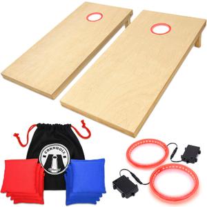GoSports Solid Wood Regulation Cornhole Sets with LED Light Kit Bundle Pack | Choose from Blue, Red or White LEDs