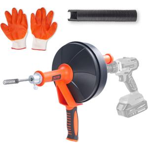 VEVOR Drain Auger 25Ft, Plumbing Snake with Drill Attachment, Plumbers Snake Drain Clog Remover for Kitchen Bathroom Shower Sink with Protective Hose and Gloves