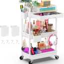 Goovilla 3 Tier Rolling Utility Cart Organizer with Removable Drawer, Stable and Sturdy White Rolling Storage Carts with 2 Lockable Wheels for Bathroom, Kitchen, Snack, Craft, Makeup, Baby Essentials, White