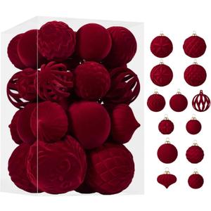 30 Pcs Burgundy Christmas Ornaments Burgundy Velvet Christmas Ornaments Balls Flocked Shatterproof Red Velvet Ball Ornament for Xmas Tree Home Party Holiday Decor