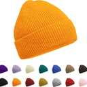 ZOORON Warm Knit Beanie for Men Women Winter Hat, Thick Fisherman Beanies Cuffed Plain Skull Caps (Orange)