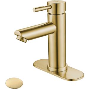 Single Handle Bathroom Sink Faucet Brushed Gold, Modern Single Hole Bathroom Faucet Stainless Steel Commercial Basin Faucet (Brushed Gold, with Drain)