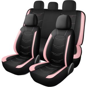 Pink Seat Covers,Breathable and Sport Seat Covers,Anti-Slip Universal Fit Car Seat Covers Full Set for Cars Sedans SUV and Truck(Full Seat,Black+Pink,N2)