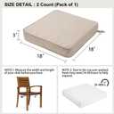 18x18x3 Inch Outdoor Square Corner Chair Cushions with Ties Set of 2, Water&Fade Resistant Thick Seat Cushion Pads for Garden Patio Dining Porch Furniture - Beige Linen