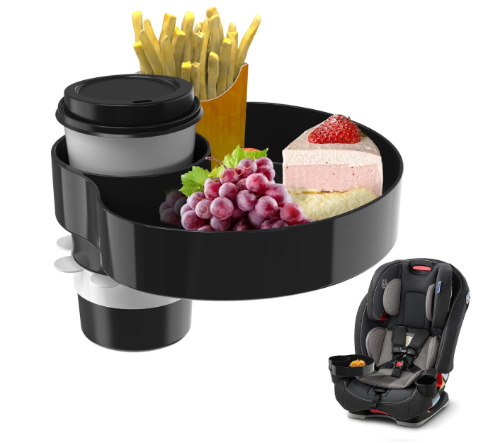 Kids Car Seat Tray, Travel Tray with Cup Holder for Toddler Baby, Kids Car Seat Food Snack Organizer for Road Trip, Stroller snack Organizer Travel Must Haves Toddler Must Haves (Black) 