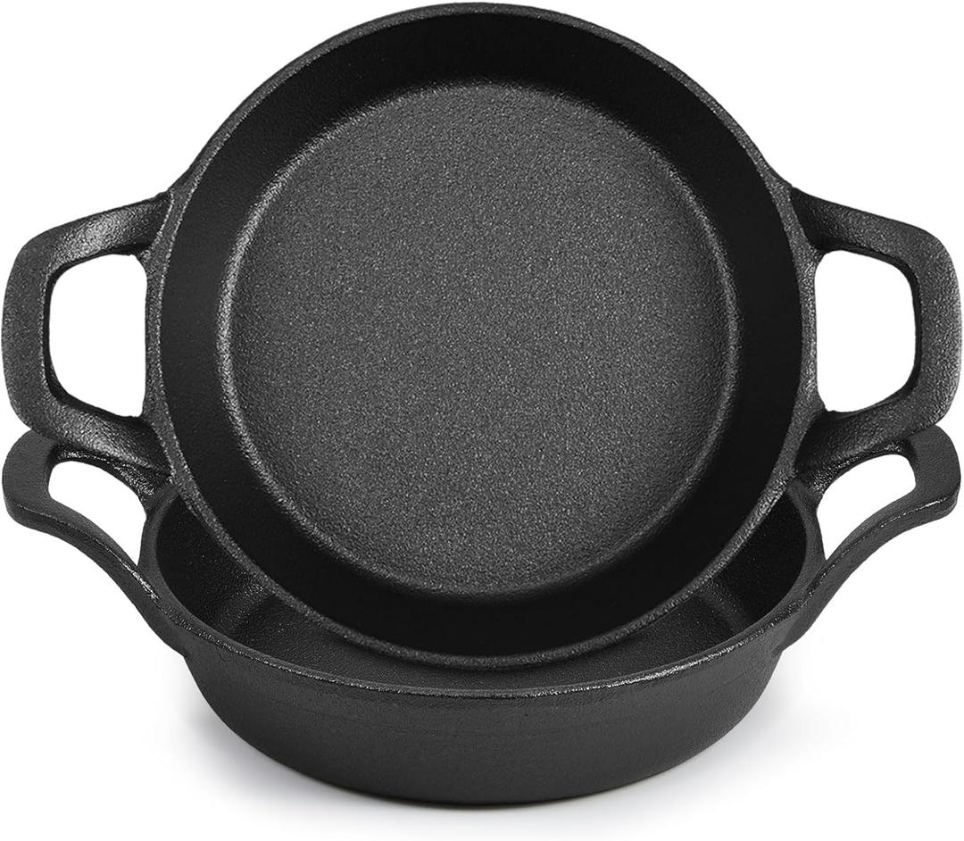 Mini Cast Iron Skillets 6.3 x 6.3 x 1.5 Inch Cast Iron Pan Small Ramekin Set Black Casserole Dish Cookware Oven Safe Mini Skillets for Kitchen Indoor Outdoor Picnic (2 Pack)