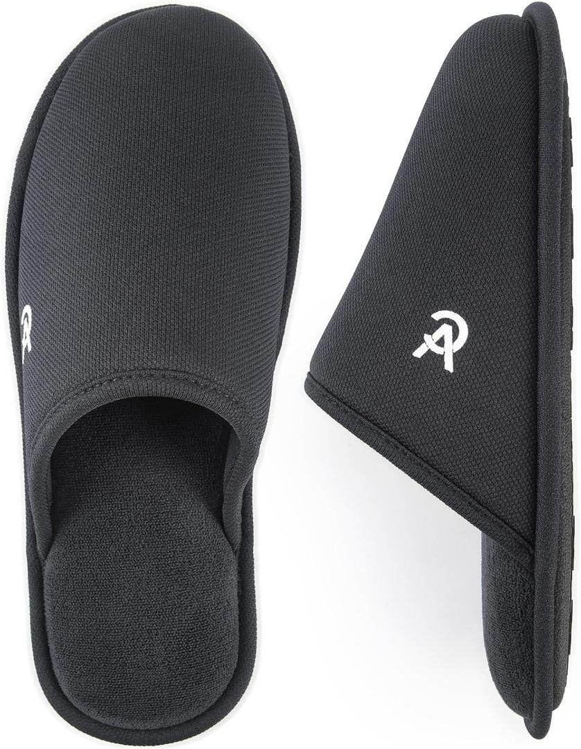 VeraCosy Men's Knitted Scottish Slippers with Soft Memory Foam Non Slip Indoor Rubber Sole (11-12, Dark Gray)