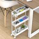 Slim Storage Cart 3 Tier,Bathroom Organizer Rolling Utility, Mobile Shelving Unit Slide Out for Office, Kitchen, Laundry Room & Narrow Places,White, 5.1 x 15.75x24 inches