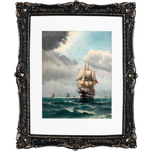 OIGUMR 11x14 Picture Frame Black Ornate Frame Made of Glass, Resin