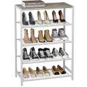 HOMEFORT 5-Tier Shoe Rack, Storage Shelf, Industrial Tower, Narrow Organizer for Closet Entryway, Small Table With Durable Metal Shelves, White Oak