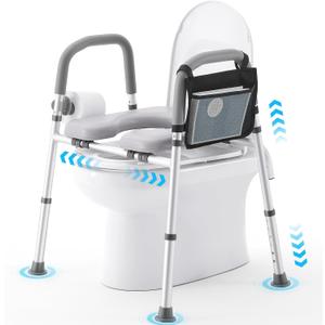Raised Toilet Seat with Handles, FSA HSA Eligible Adjustable Width and Height Elevated Toilet Seat Riser Seniors, Safety Handicap Toilet Seat for Elderly, Pregnant 350 lbs Heavy Duty (A204-grey)
