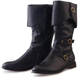 DUNHAO COS Men's Faux Leather Medieval Boots Viking Pirate Costume Boots Renaissance Faire Cosplay Shoes (9.5-10, Black)