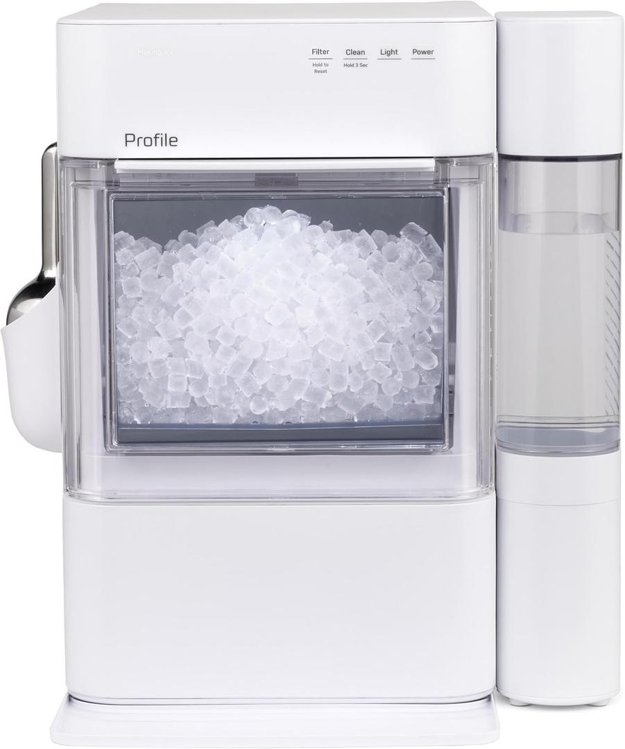 GE Profile Opal 2.0 Ultra Nugget Ice Maker with .75 Gallon Side Tank and Scale Inhibiting Filter, Scoop Included, 38 lbs in 24 Hours, Pellet Ice Machine with WiFi & Smart Connected, Stone White