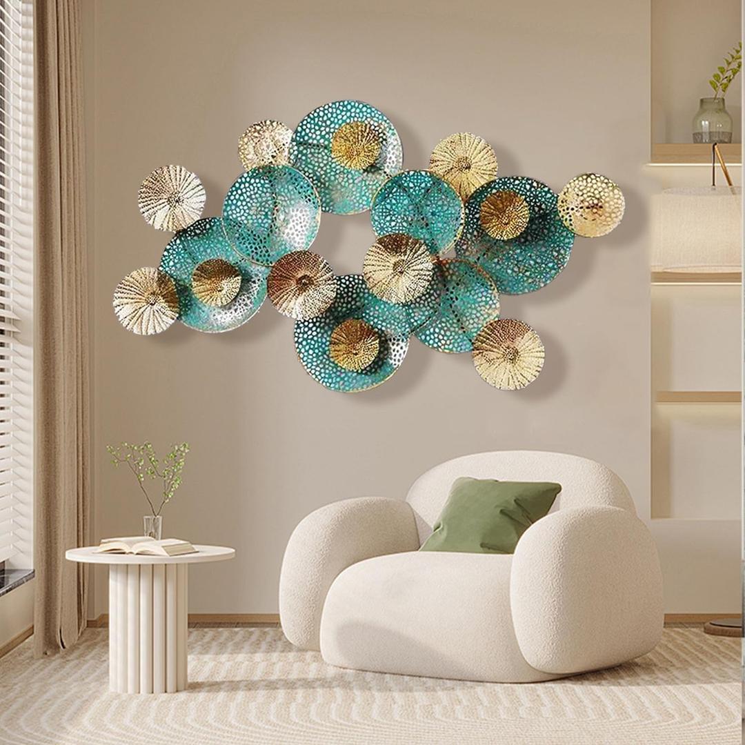 edaknez Large Metal Wall Art, Metal Flower Wall Decor for Living Room, 3D Stacked Leaves Wall Art Decor, Nautical Coastal Outdoor Indoor Wall Decor, Home Decoration (B 47 inch x 27 inch)