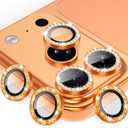 AGVEE 3+3 6 Pack for iPhone 17 Pro 6.3" / 17 Pro Max 6.9" Camera Lens Protector, Bling Diamond & Bling Glitter Metal Ring 9H Tempered HD Glass Camera Cover Film, BlingOrange