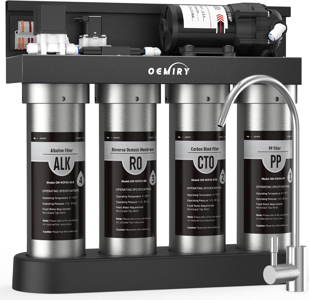 Alkaline UV Reverse Osmosis System Stainless Steel 500 GPD Tankless RO Water Filter 8 Stage Remineralization Under Sink Water Filtration with Faucet 2:1 Pure to Drain