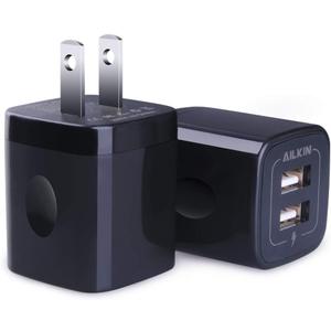 USB Wall Charger, AILKIN 2.1A Dual Port Portable Universal USB Wall Charger Adapter Box for iPhone 17 16 15 14 13 12 Mini Pro Max SE 11 XS Plus, Samsung Galaxy A04S A14 S22 S21, Google Pixel 7 7a 6 6a (Pure Black)