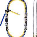 2026 Graduation Lei with Honor Cord, Double Braided Ribbon Money Leis Set for Class of 2026 Men Women High School College Grad Necklace Gift Accessories (Blue Yellow)