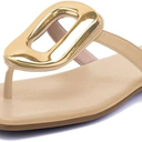PARTY Square Toe Flip Flops Women,Fashion Designer Thong Sandals with Gold Buckle Trendy Summer Comfort Flat Sandals 11
