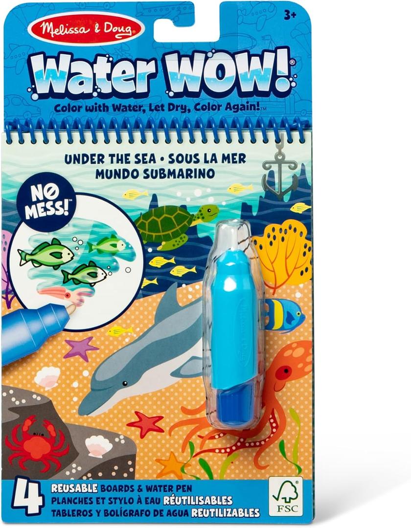 Melissa & Doug On The Go Water Wow! Mess Free Coloring Book, Reusable Water-Reveal Activity Pad, Under The Sea, Travel Toys, Party Favors, for Toddlers & Kids Ages 3+ - FSC Certified, 1 Count