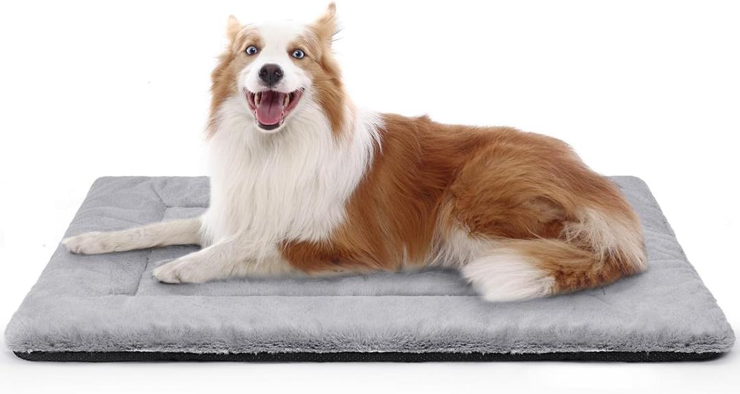 Dog Beds Crate Pad for Medium/Large Dogs, Ultra Soft Faux Fur Dog Bed for Crate, Washable & Anti-Slip Kennel Pad Pillow Cushion for Dogs Cozy Sleeping Mat (36" x 23", Grey)