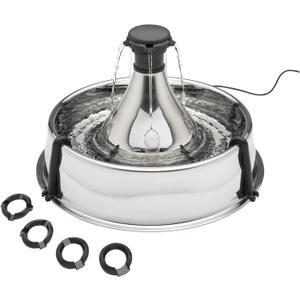 PetSafe Drinkwell Stainless Steel 360 Multiple Pet Fountain - Scratch and Rust Resistant Automatic Water Dispenser for Cats or Dogs - Adjustable Flow Control - 128 Ounce (3.8 Liter) - Filters Included
