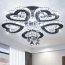 Modern Chandelier 5 Heart Ring Crystal Chandelier Crystal Ceiling Light Stainless Steel Pendant Light Chandeliers for Bedroom Living Room Dinning Room Foyer (Cool White 6500K)