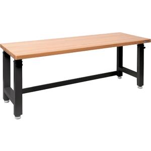 60" Adjustable Workbench, Rubber Wood Top Heavy-Duty Work Bench with Wheels, 2000 LBS Load Capacity Hardwood Worktable with Power Outlets, for