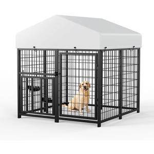 ROOMTEC Large Dog Kennel Outdoor Pet Pens Dogs Run Enclosure Animal Hutch Metal Coop Fence with Roof Cover (4'L x 4'W x 4.25'H)