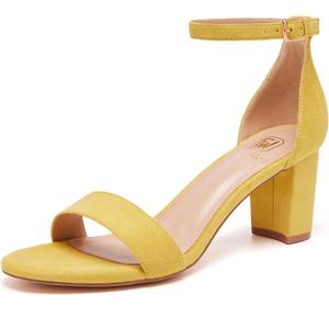FW FRAN WILLOR Women Open Toe Low Chunky Short Heels Ankle Strap Block Heel Sandals Party Dress Wedding Pump Shoes (8)