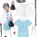 Boutrele 11 Pcs Old Lady Costume for Kids,100 Days of School Costume Girls,Grandma Costumes for Kids Accessories, 8-10T