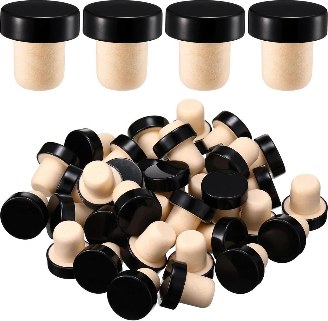 Yookeer T-shaped Stopper Cork Wine Bottle Stoppers Reusable Wine Sealing Plug for Beer Bottles DIY Craft(Black, 36 Pieces)