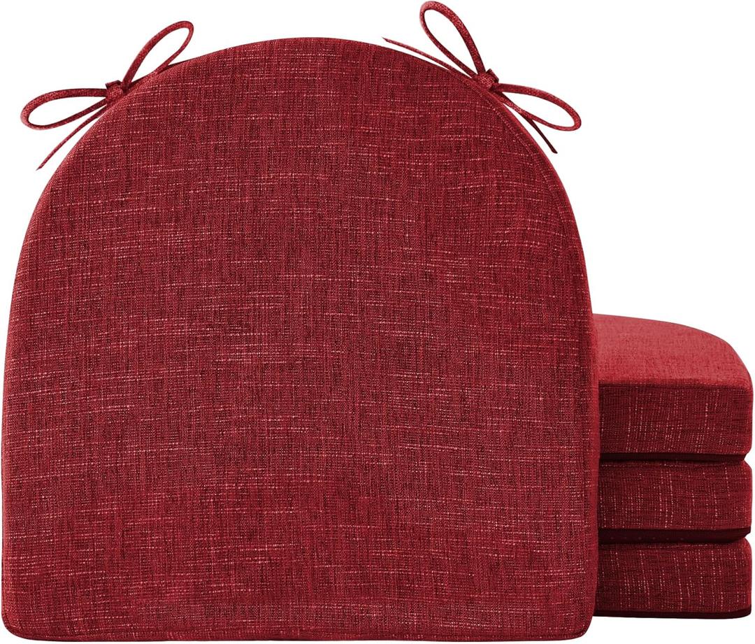 Chair Cushions for Dining Chairs with Ties and Removable Cover, Dining Kitchen Chair Pads with Non-Slip Bottom, High-Resilience Indoor Seat Cushions, 16'' x 16'' x 2'', Set of 4, Red