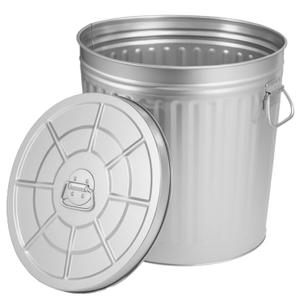 Gardenised Round Galvanized Steel 9 Gallon Trash Can with Lid and Handles Durable Metal Storage Bucket for Backyard Lawn Garden and Yard Use Weather-Resistant Garbage Can for Indoor and Outdoor