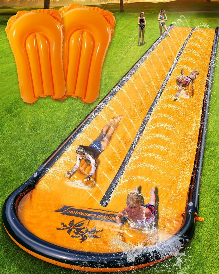 22ft Slip Water and Slide for Kids Adults, Extra Long Backyard Water Slide for Kids Ages 5-8 8-12 with Pool and 2 Inflatable Bodyboards, Summer Outdoor Games Water Toys
