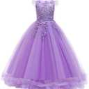 Flower Girls Maxi Dress Bridesmaid Wedding Pageant Party Princess Communion Floral Boho Vintage Lace Dance Gown (13-14 Years, Light Purple)
