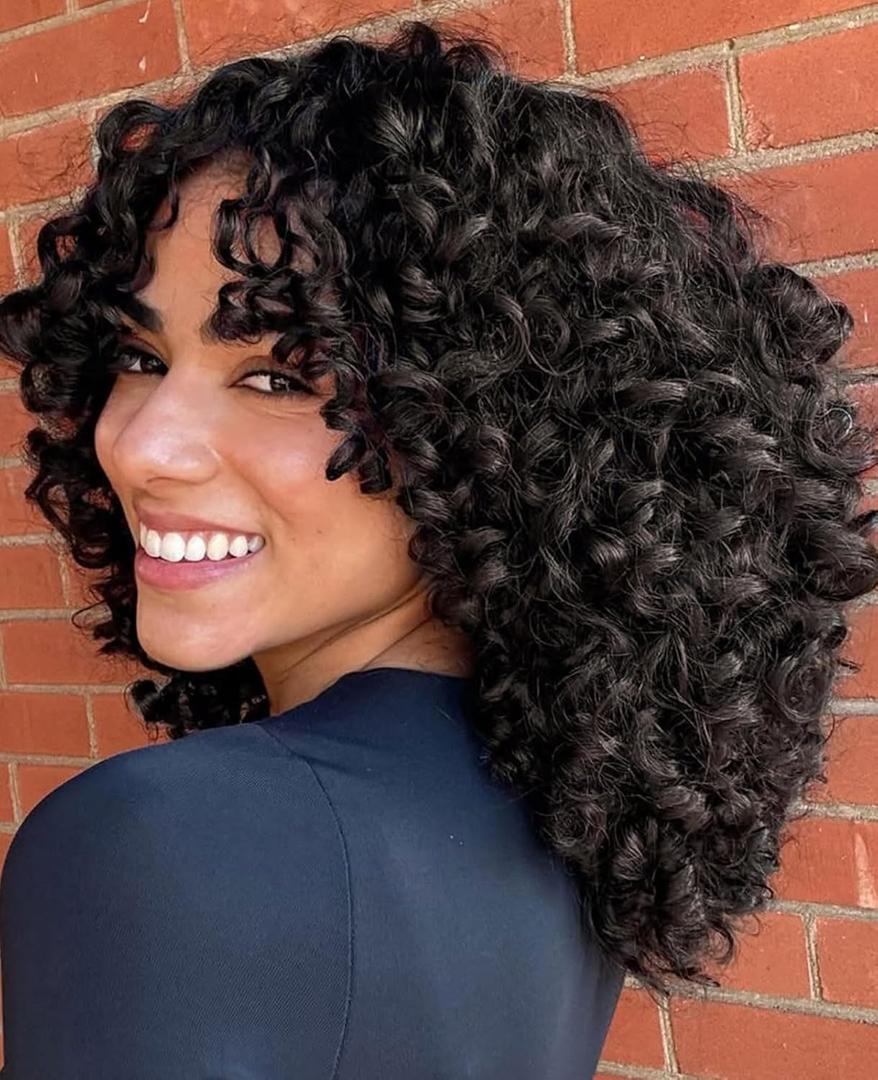 14Inch Curly Wig, Full Curls Wigs for Black Women Big Curly Wig Soft Fluffy Natural Synthetic Hair for Daily and Party (Dark Brown)